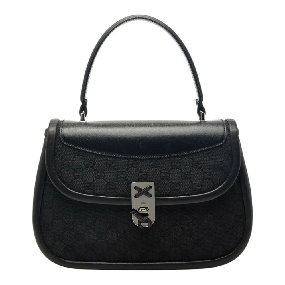 Gucci GG Canvas Shoulder Bag Black Leather